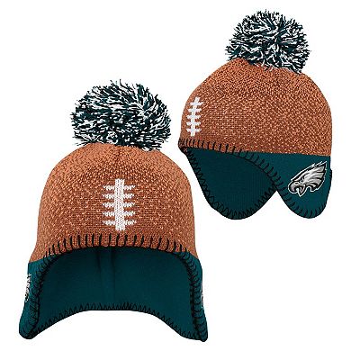 Infant Brown Philadelphia Eagles Football Head Knit Hat with Pom
