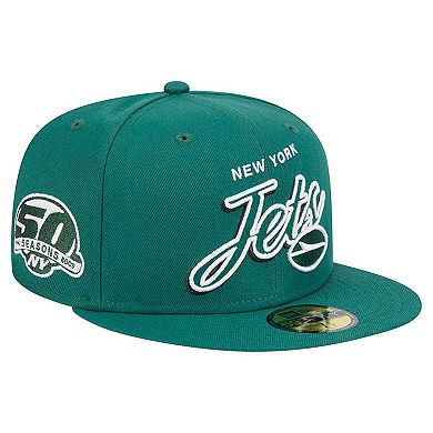 Men's New Era Green New York Jets Script Sided 59FIFTY Fitted Hat