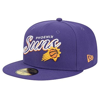 Men's New Era Purple Phoenix Suns Sport Night Script Sided 59FIFTY Fitted Hat