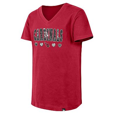 Girls Youth New Era Cardinal Arizona Cardinals Flip Sequin V-Neck T-Shirt