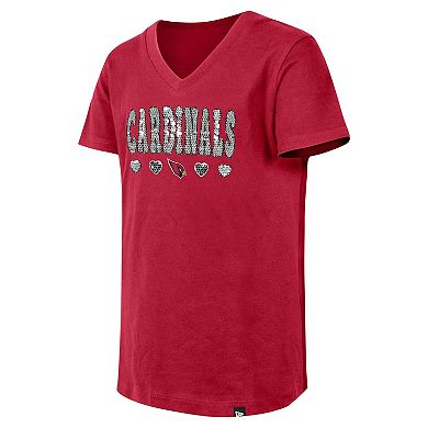 Girls Youth New Era Cardinal Arizona Cardinals Flip Sequin V-Neck T-Shirt