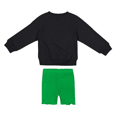 Girls Toddler Colosseum Black/Green Oregon Ducks Beta Fleece Sweatshirt and Shorts Set