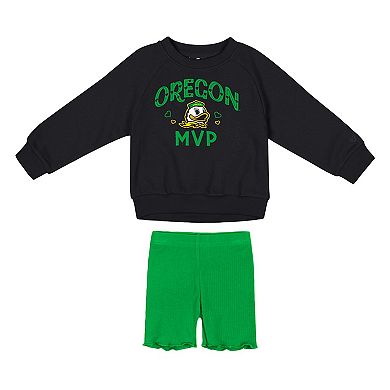 Girls Toddler Colosseum Black/Green Oregon Ducks Beta Fleece Sweatshirt and Shorts Set