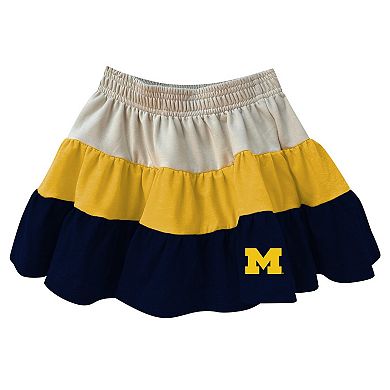 Girls Toddler Wes & Willy Tan Michigan Wolverines Tri-Blend Sleeveless Full-Zip Hoodie & Tiered Skirt Set