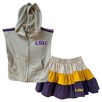 Girls Toddler Wes & Willy Tan LSU Tigers Tri-Blend Sleeveless Full-Zip Hoodie & Tiered Skirt Set