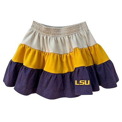 Girls Toddler Wes & Willy Tan LSU Tigers Tri-Blend Sleeveless Full-Zip Hoodie & Tiered Skirt Set