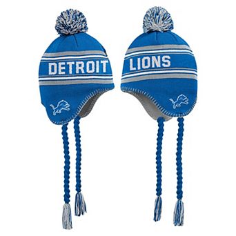 Youth Blue Detroit Lions Jacquard Tassel Knit Hat with Pom