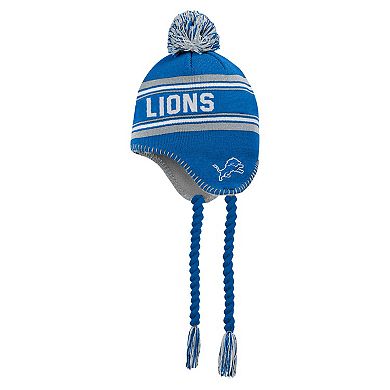 Youth Blue Detroit Lions Jacquard Tassel Knit Hat with Pom