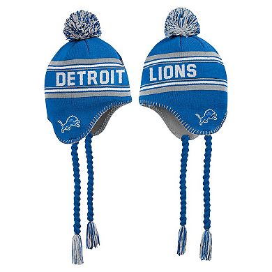 Youth Blue Detroit Lions Jacquard Tassel Knit Hat with Pom