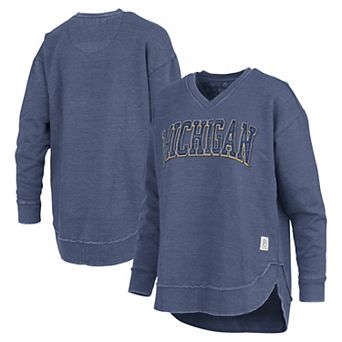 Women's Pressbox Navy Michigan Wolverines Westin Poncho V-Neck Pullover Sweatshirt