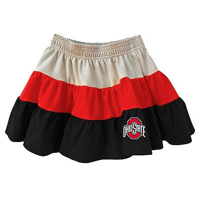 Girls Toddler Wes & Willy Tan Ohio State Buckeyes Tri-Blend Sleeveless Full-Zip Hoodie & Tiered Skirt Set