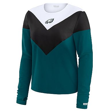 Women's WEAR by Erin Andrews Midnight Green/Black Philadelphia Eagles Plus Size Chevron Tri-Blend Long Sleeve T-Shirt