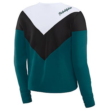 Women's WEAR by Erin Andrews Midnight Green/Black Philadelphia Eagles Plus Size Chevron Tri-Blend Long Sleeve T-Shirt