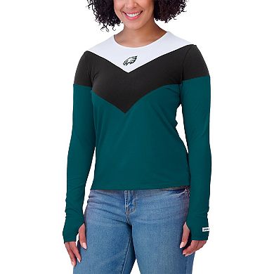 Women's WEAR by Erin Andrews Midnight Green/Black Philadelphia Eagles Plus Size Chevron Tri-Blend Long Sleeve T-Shirt