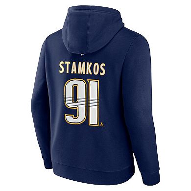 Men's Fanatics Steven Stamkos Navy Nashville Predators Authentic Stack Name & Number Tri-Blend Pullover Hoodie
