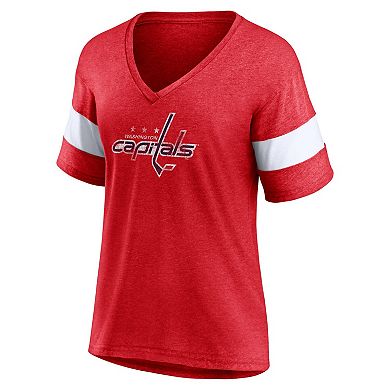 Women's Fanatics Heather Red Washington Capitals Distressed Tri-Blend V-Neck Half-Sleeve T-Shirt