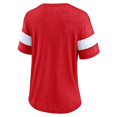 Women's Fanatics Heather Red Washington Capitals Distressed Tri-Blend V-Neck Half-Sleeve T-Shirt