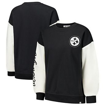 Women's '47 Black Pittsburgh Steelers Double Header Rise Andie Pullover Sweatshirt