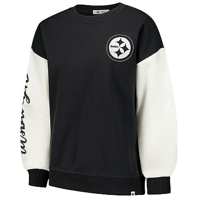 Women's '47 Black Pittsburgh Steelers Double Header Rise Andie Pullover Sweatshirt