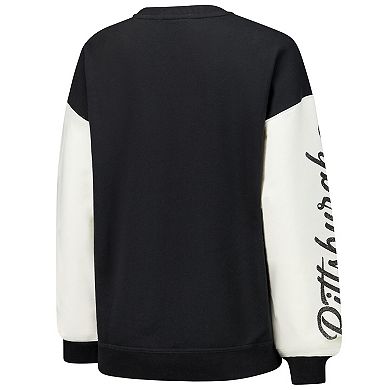 Women's '47 Black Pittsburgh Steelers Double Header Rise Andie Pullover Sweatshirt