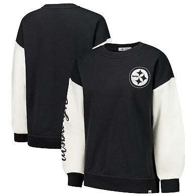 Women's '47 Black Pittsburgh Steelers Double Header Rise Andie Pullover Sweatshirt