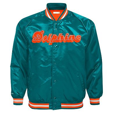 Youth Mitchell & Ness Aqua Miami Dolphins Satin Raglan Full-Snap Jacket