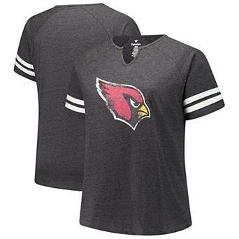 Women's Fanatics Charcoal Arizona Cardinals Plus Size Logo Striped Raglan Notch Neck T-Shirt
