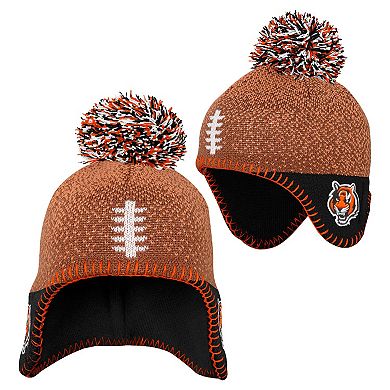 Preschool Brown Cincinnati Bengals Football Head Knit Hat with Pom