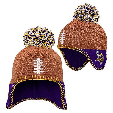 Infant Brown Minnesota Vikings Football Head Knit Hat with Pom