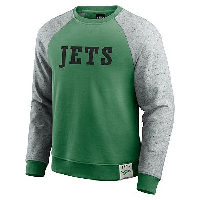 Men's Darius Rucker Collection by Fanatics Kelly Green/Heather Gray New York Jets Throwback Color Block Raglan Pullover Sweatshirt