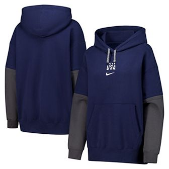 Women's Nike Navy Team USA Color Block Essential Pullover Hoodie