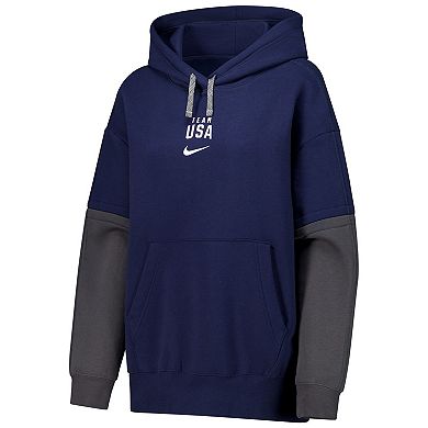 Women's Nike Navy Team USA Color Block Essential Pullover Hoodie