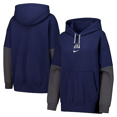Women's Nike Navy Team USA Color Block Essential Pullover Hoodie