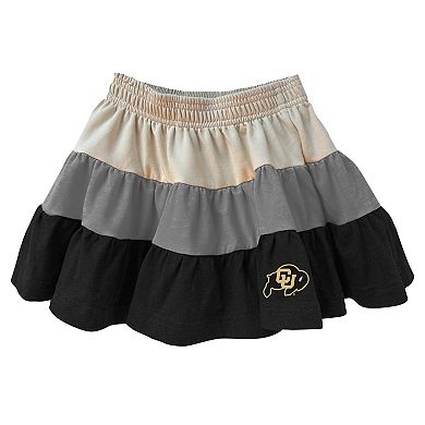 Girls Toddler Wes & Willy Tan Colorado Buffaloes Tri-Blend Sleeveless Full-Zip Hoodie & Tiered Skirt Set