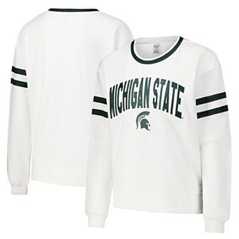 Women's Concepts Sport White Michigan State Spartans Borough French Terry Arch Over Long Sleeve T-Shirt