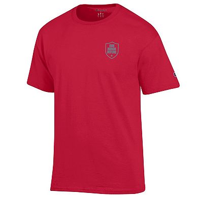 Men's Champion Scarlet Ohio State Buckeyes Our Honor Defend Shield T-Shirt