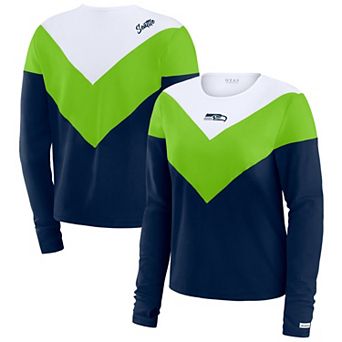 Women's WEAR by Erin Andrews College Navy/Neon Green Seattle Seahawks Plus Size Chevron Tri-Blend Long Sleeve T-Shirt