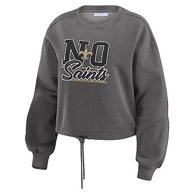 Women's WEAR by Erin Andrews Black New Orleans Saints Washed Fleece Long Sleeve T-Shirt & Shorts Lounge Set