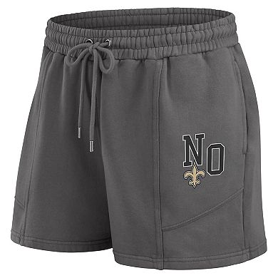 Women's WEAR by Erin Andrews Black New Orleans Saints Washed Fleece Long Sleeve T-Shirt & Shorts Lounge Set
