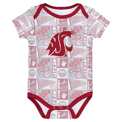 Newborn Crimson Washington State Cougars Sunday Comics 3-Pack Bodysuit Set