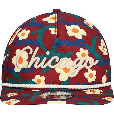 Men's New Era Crimson Chicago Bulls Vacation Floral Golfer Snapback Hat