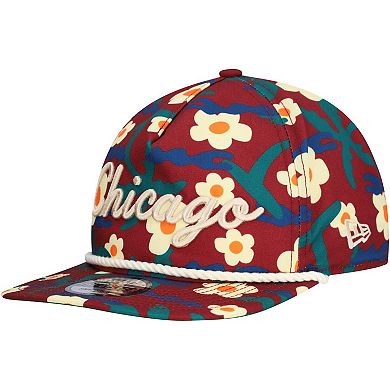 Men's New Era Crimson Chicago Bulls Vacation Floral Golfer Snapback Hat