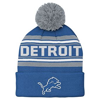 Youth Blue Detroit Lions Jacquard Cuffed Knit Hat with Pom