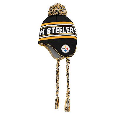 Youth Black Pittsburgh Steelers Jacquard Tassel Knit Hat with Pom
