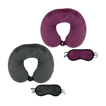 2 Memory Foam Travel Pillows with Sleep Masks by Pursonic Ultimate Comfort for Couples on the Go