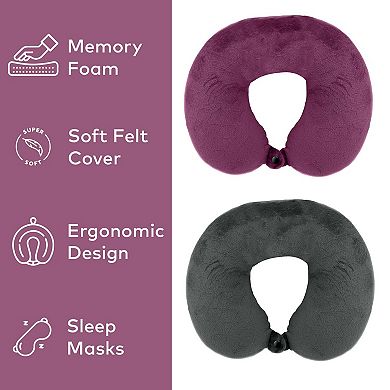 2 Memory Foam Travel Pillows with Sleep Masks by Pursonic Ultimate Comfort for Couples on the Go