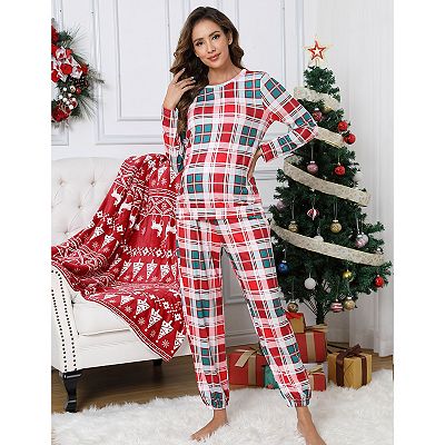 Women s Maternity Casual Christmas Plaid Long Sleeve Sleepwear with Long Pants Loungewear Pj Set