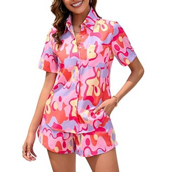 Two Piece Set for Women Short Sleeve Sets 2 pc Tracksuit Casual Loose Fit Outfits with Pockets