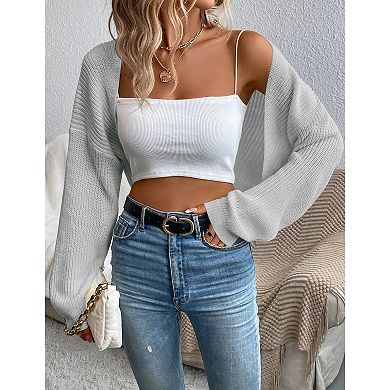 Women's Long Sleeve Open Front Knitted Crop Cardigan Sweater Shrug