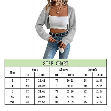 Women's Long Sleeve Open Front Knitted Crop Cardigan Sweater Shrug